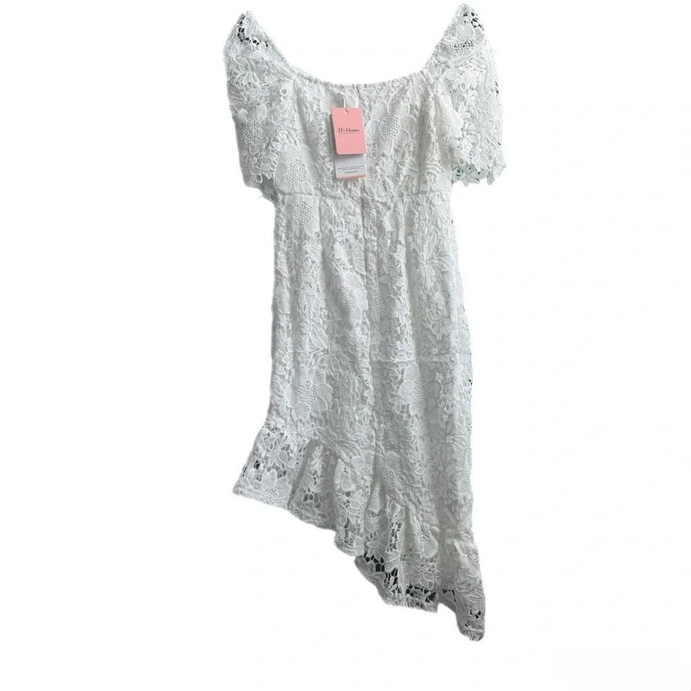 JJ’s House Lace Wedding Dress Sweetheart Asymmetrical Tea-Length NWT Size Small - Picture 5 of 10